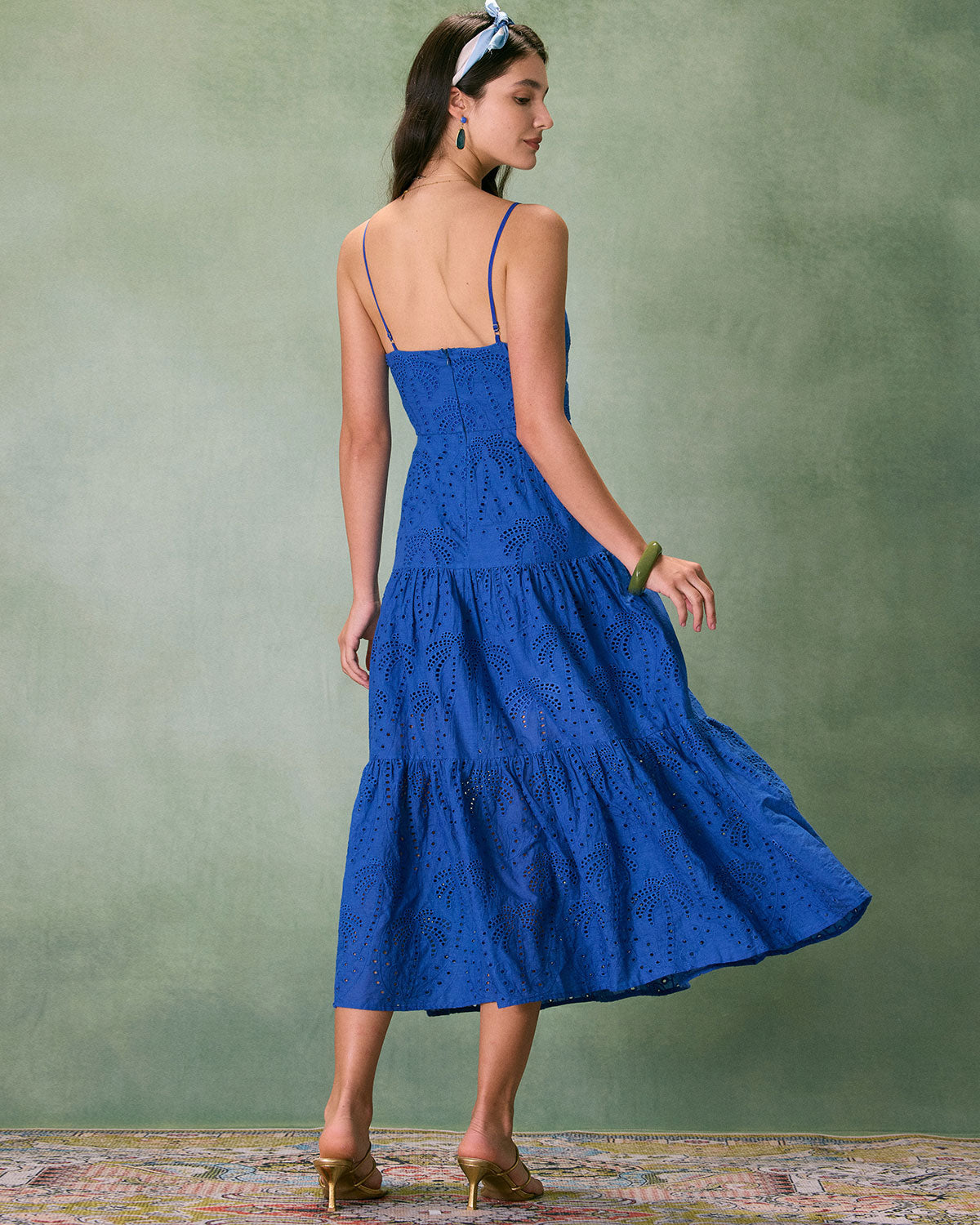 The Blue Sweetheart Neck Embroidery Slip Midi Dress Pay With Paypal