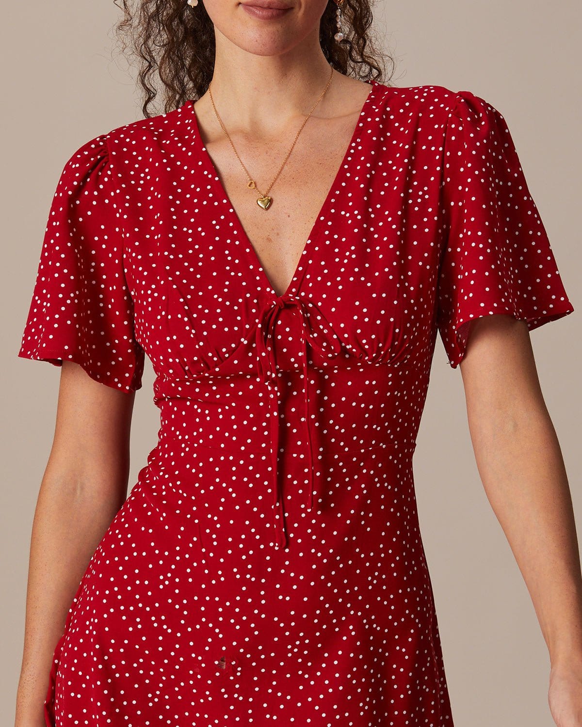 The Red V Neck Polka Dot Flounce Mini Dress With Paypal Free Shipping