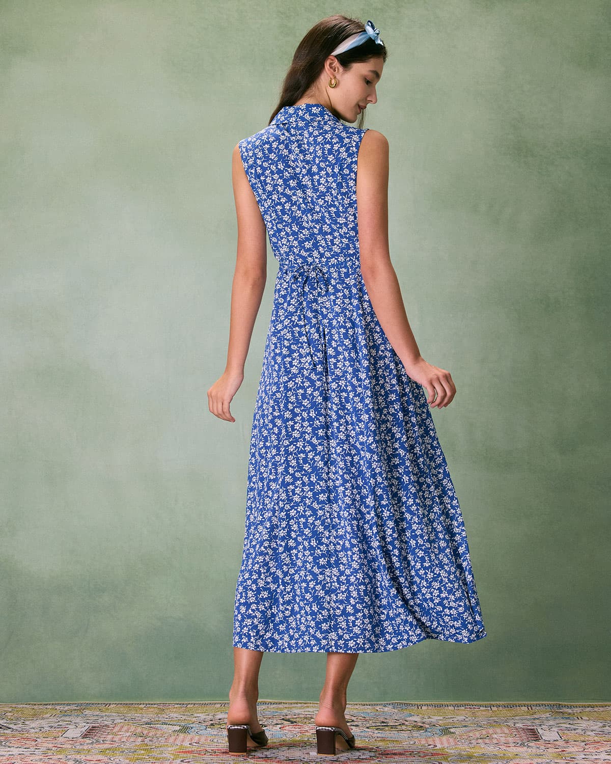 The Blue Collared Button-up Floral Maxi Dress Sale Clearance