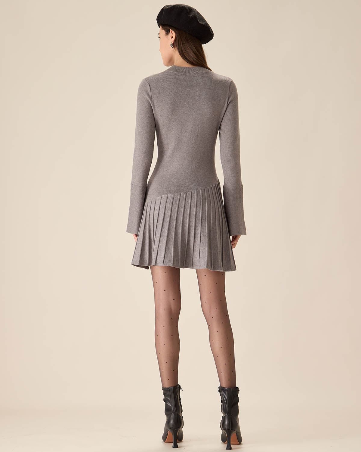 Grey Mock Neck Bell Sleeve Sweater Dress Buy Cheap 2025 Newest