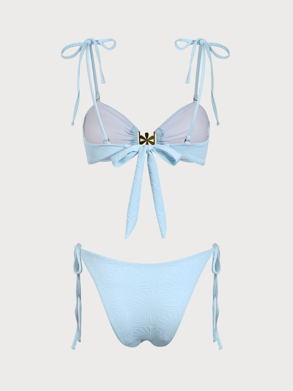 Blue Textured Drawstring Bikini Set Cheap Sale Big Sale