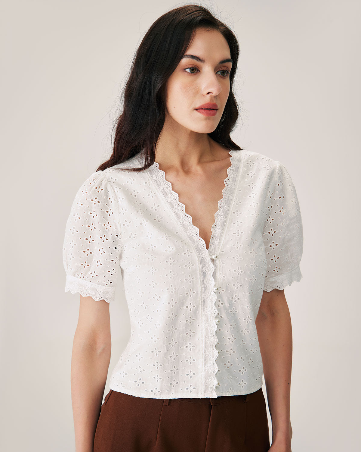 White Embroidery Puffed Sleeve Blouse Cheap Sale Popular