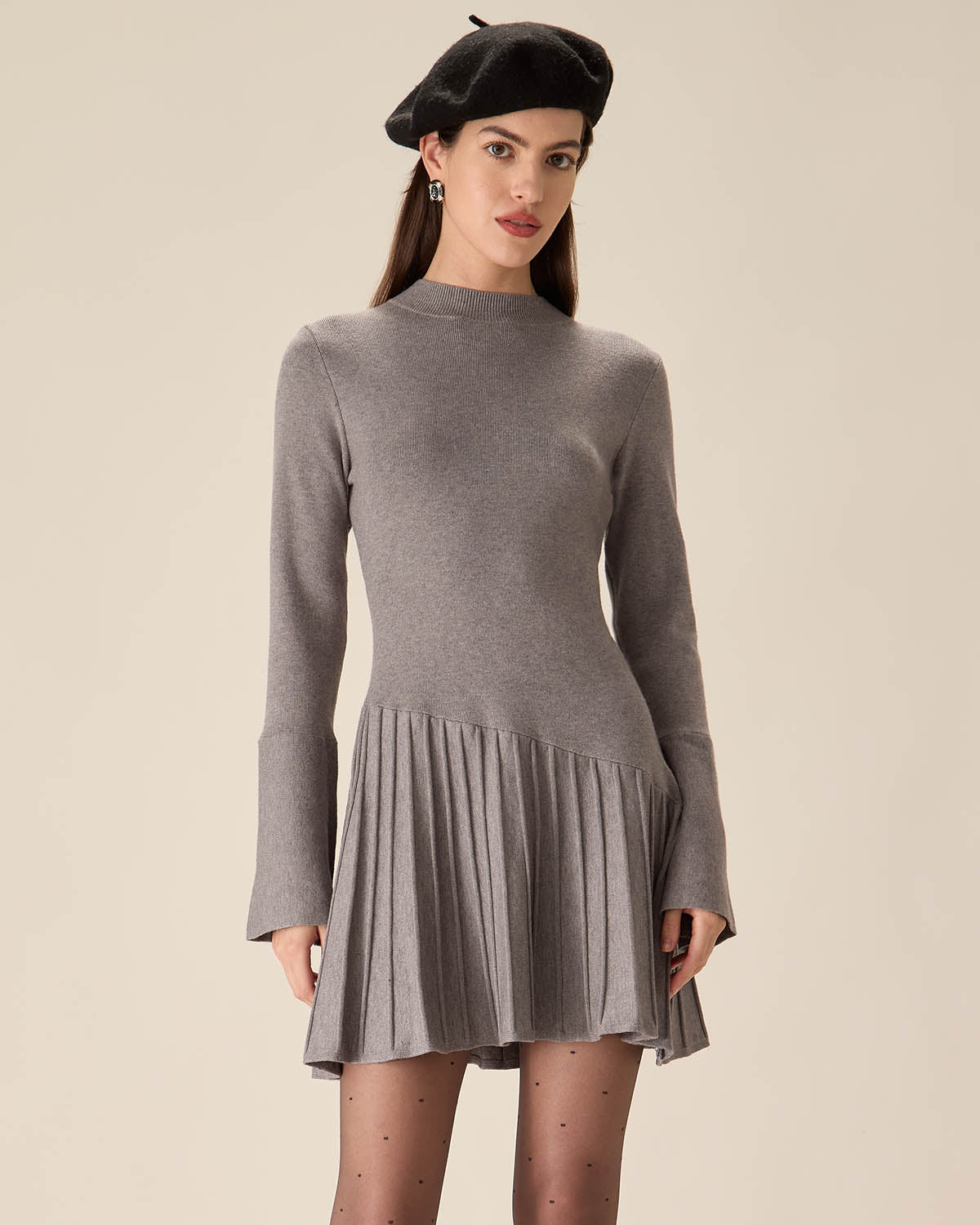 Grey Mock Neck Bell Sleeve Sweater Dress Buy Cheap 2025 Newest