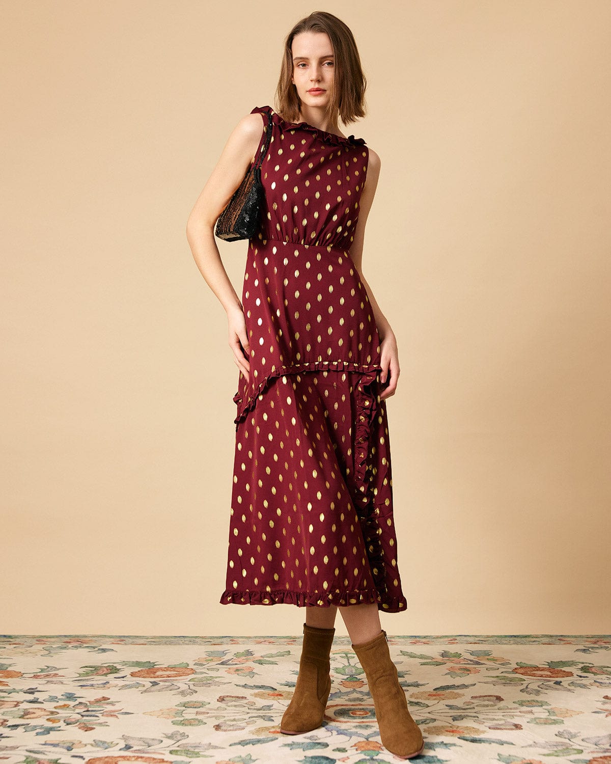 The Polka Dot Sleeveless Slit Midi Dress New For Sale