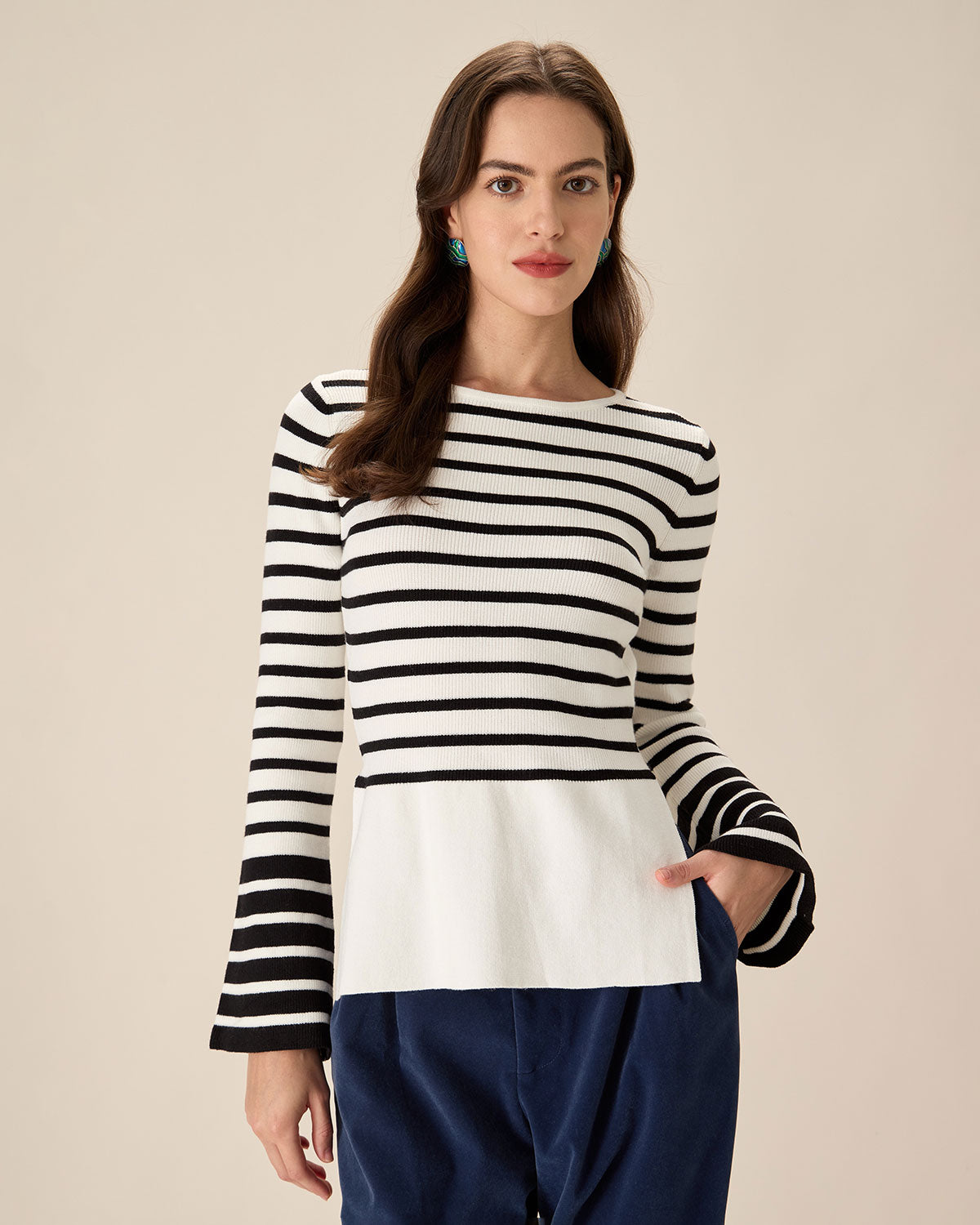 White Striped Boat Neck Sweater Best Wholesale Cheap Pice