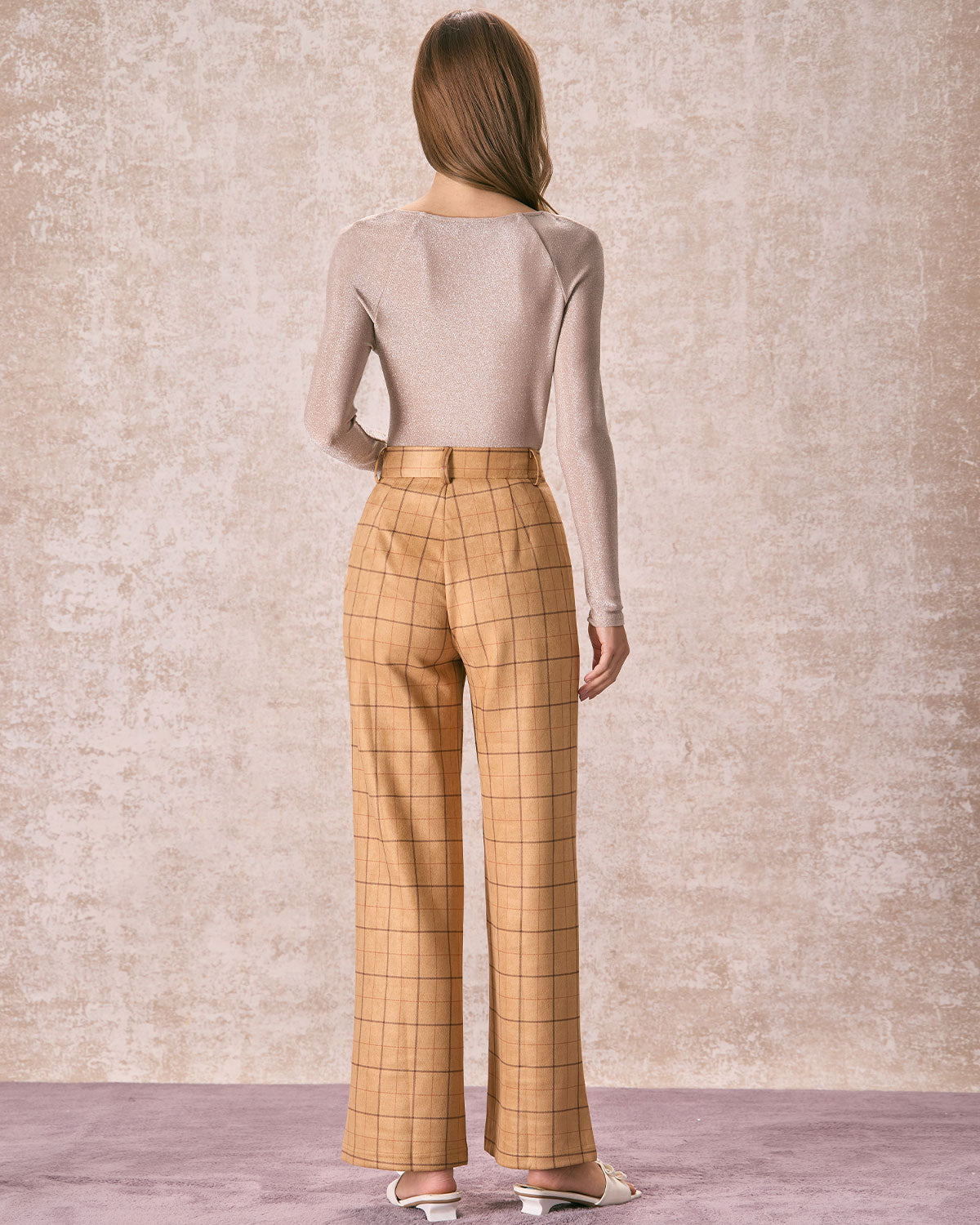 The Khaki High Waisted Plaid Wide Leg Pants Cheap Best Pices