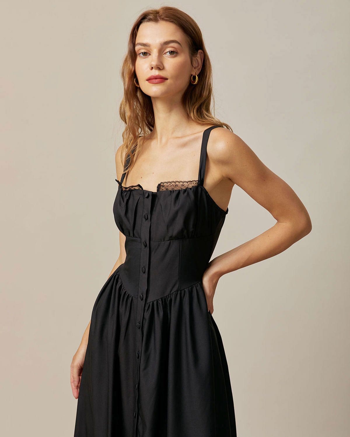 The Black Square Neck Lace Cami Midi Dress Cheap Sale Websites