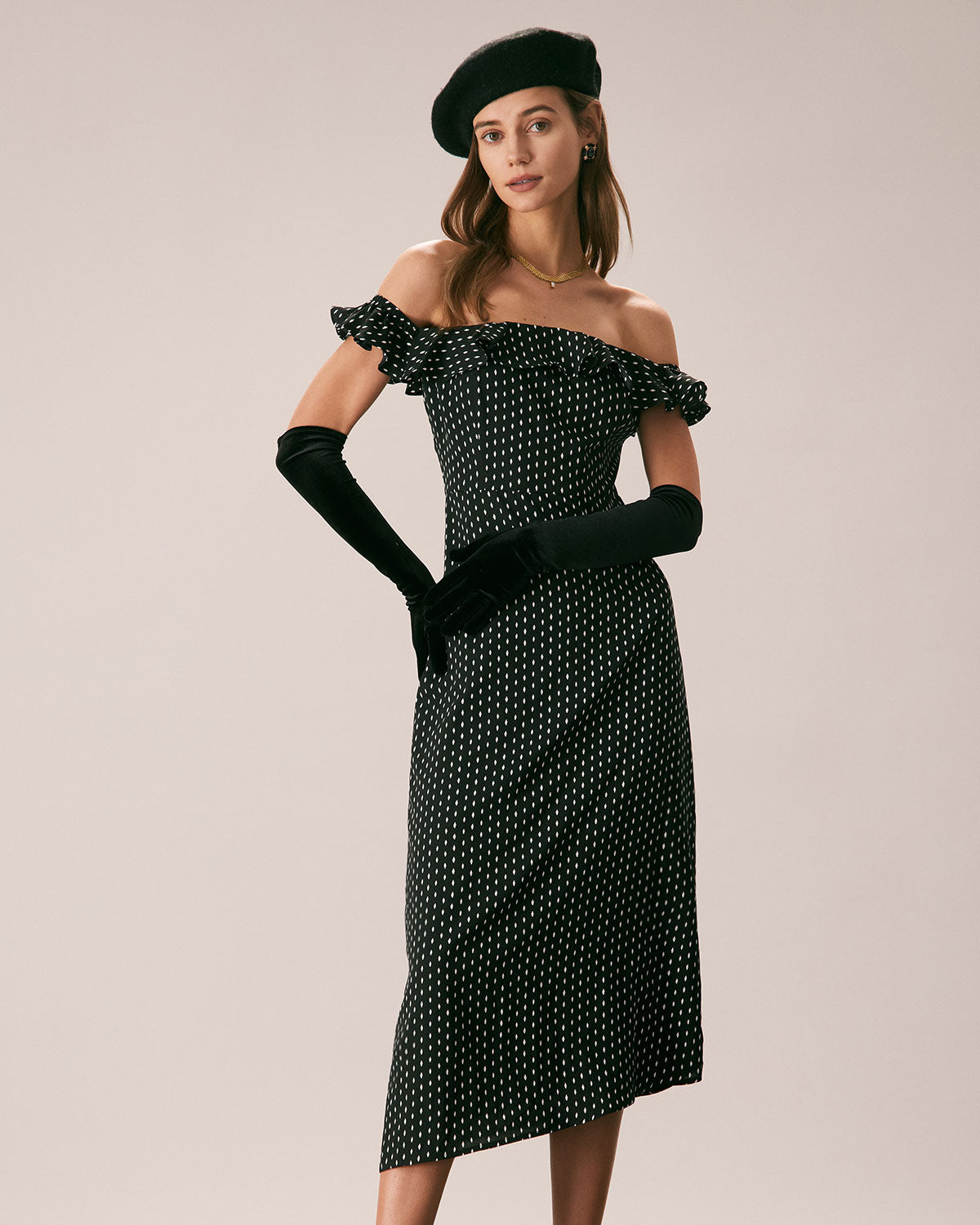 The Black Off The Shoulder Ruffle Midi Dress Free Shipping Hot Sale