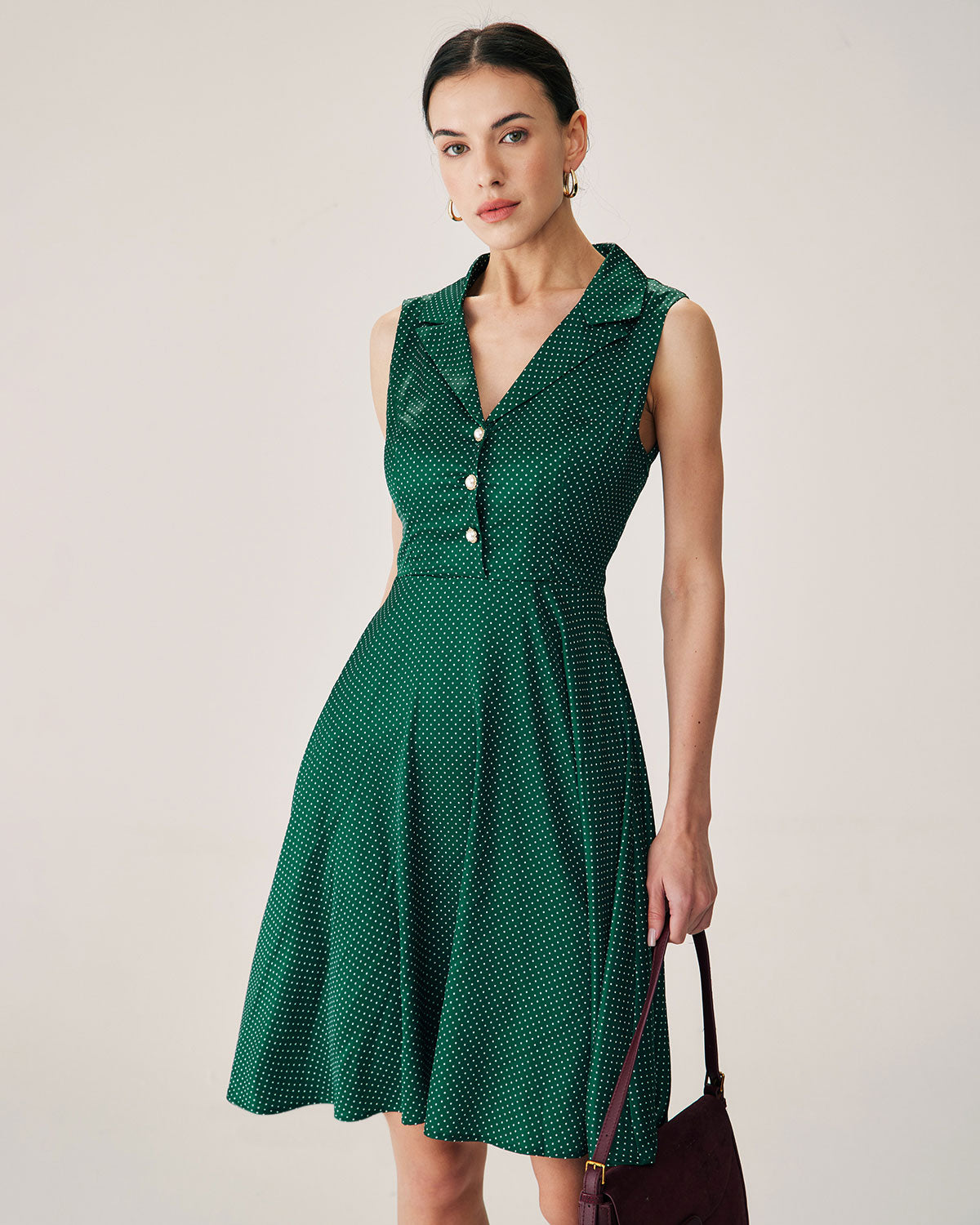 Green Polka Dot Sleeveless Mini Dress Online Online Free Shipping