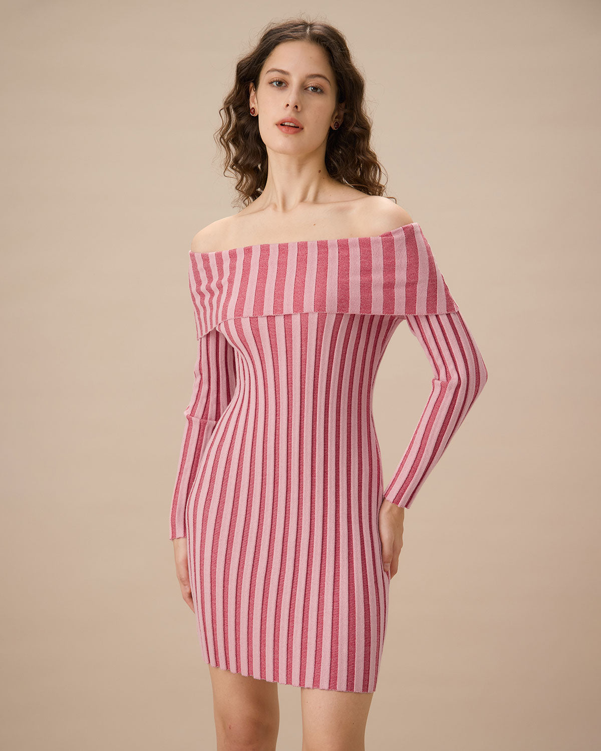 Pink Striped Off The Shoulder Bodycon Sweater Dress Sast Sale Online