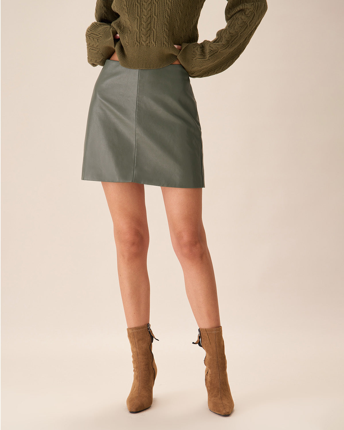 Green High-waisted Faux Leather Mini Skirt Best Place