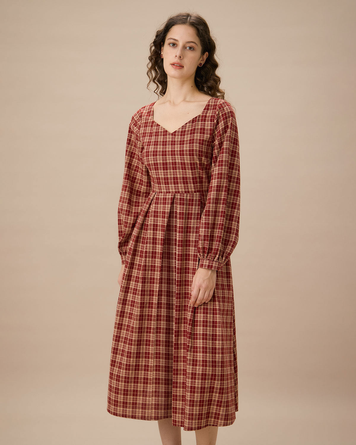 Red Sweetheart Neck Plaid Midi Dress Clearance Online Official Site