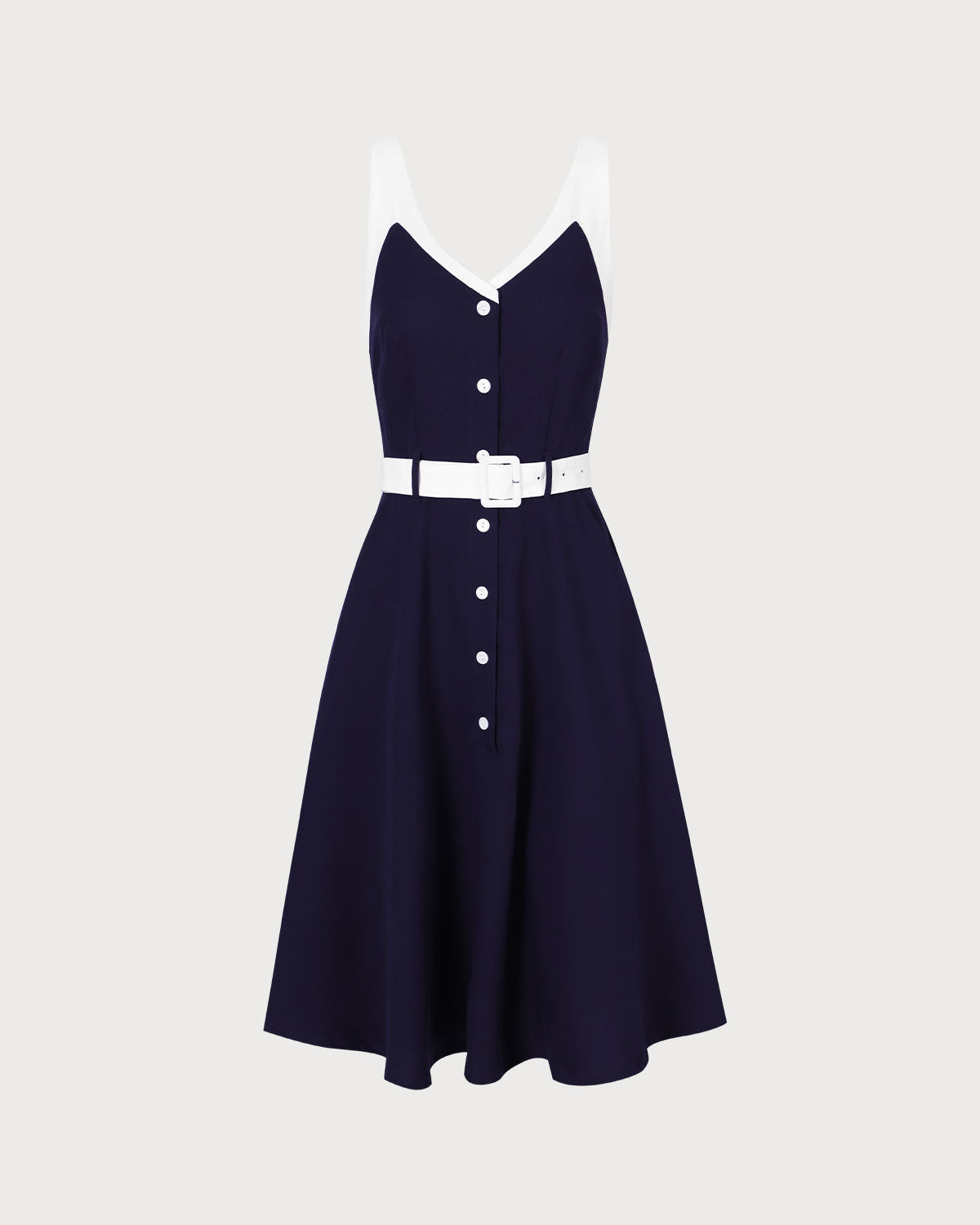 The Navy V Neck Colorblock Belted Midi Dress Buy Cheap Big Sale