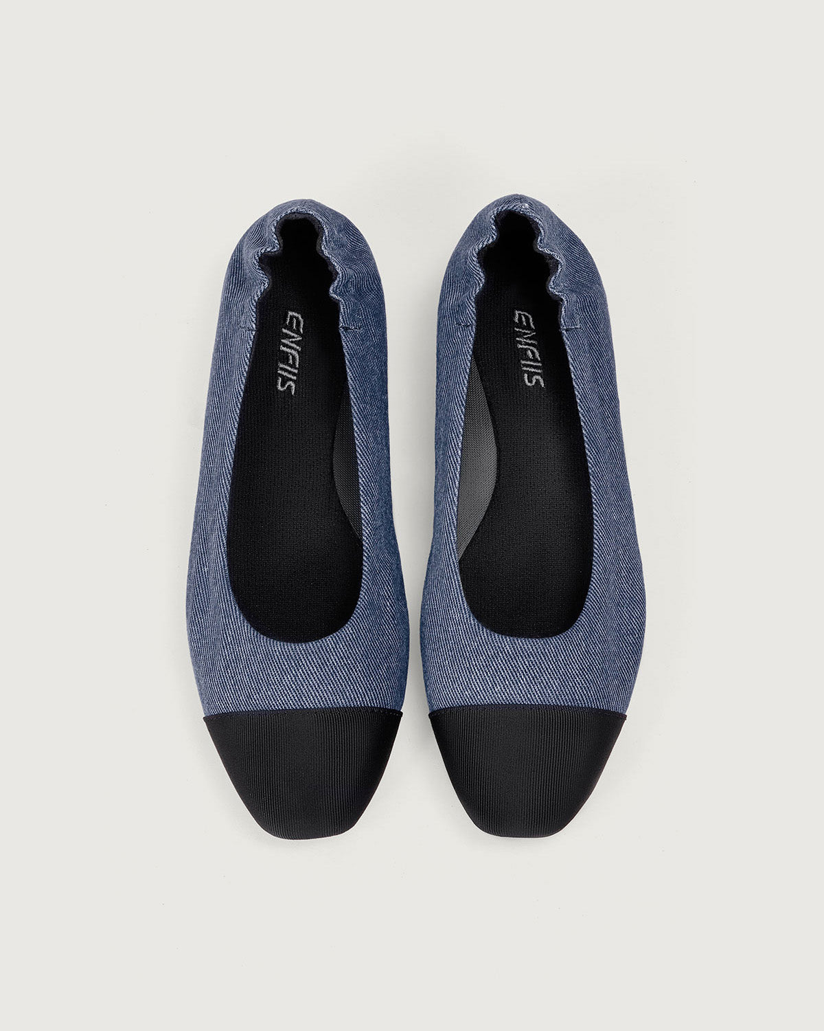 Enfiis Blue Twill Denim Square Toe Ballet Flats Free Shipping Factory Outlet