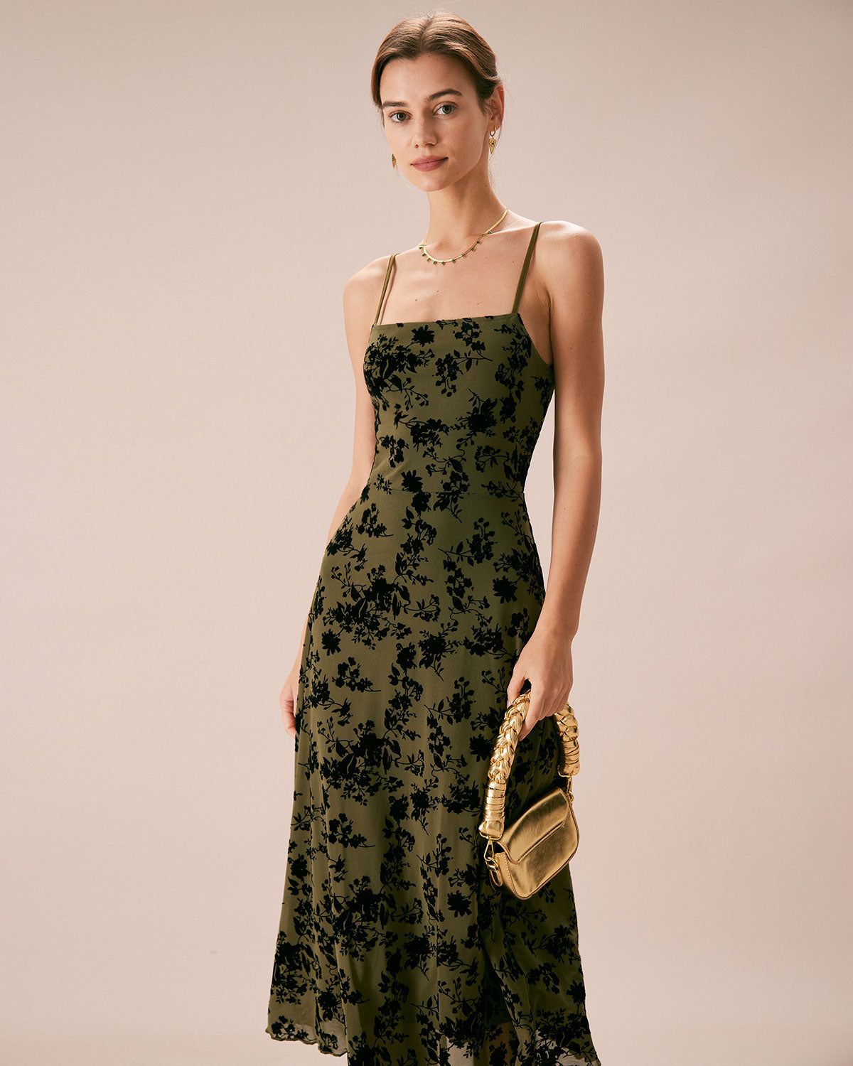 The Green Floral Burnout A-Line Slip Midi Dress Discounts Sale Online