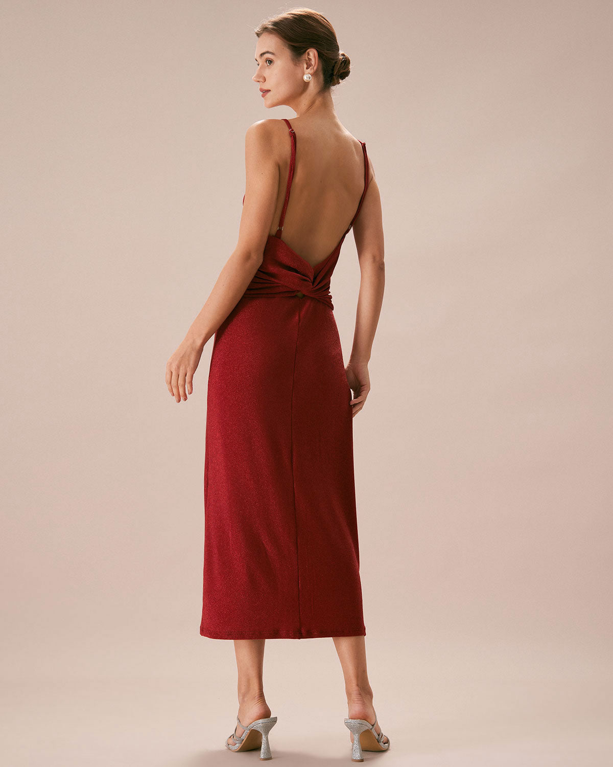 The Red Lurex Twist Back Slip Maxi Dress For Sale Online