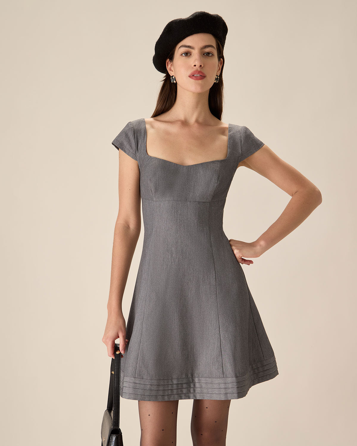 Grey Square Neck A-line Mini Dress Cheap Sale Countdown Package