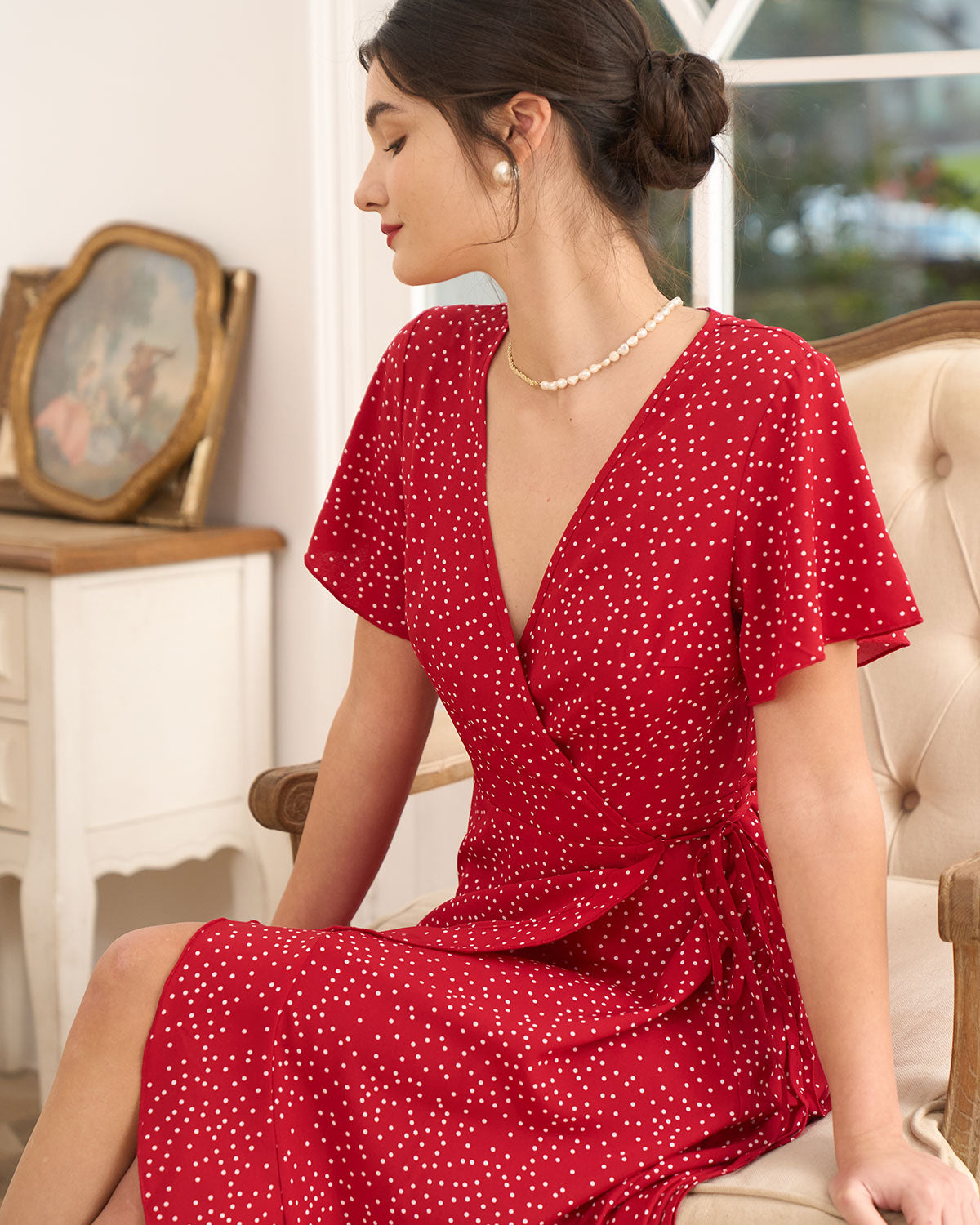 The Polka Dot Ruffle Wrap Dress Online