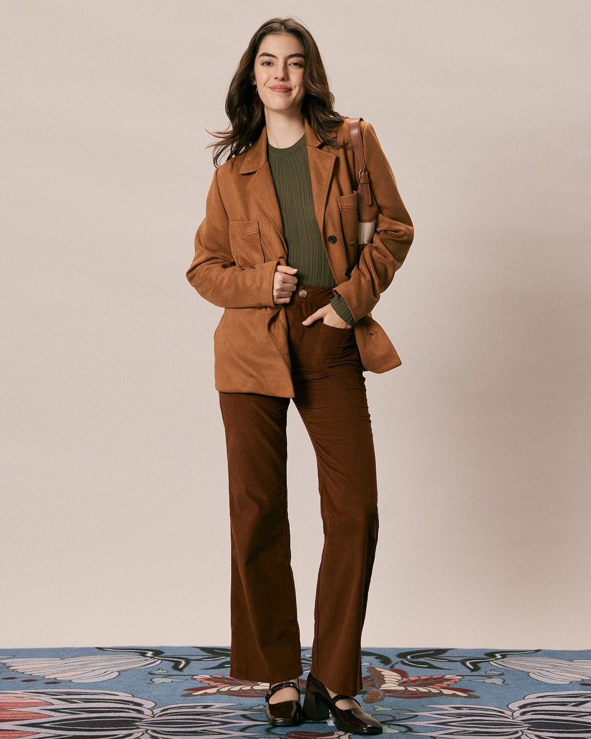 The Brown Lapel Pockets Button Suede Jacket Visit Sale Online