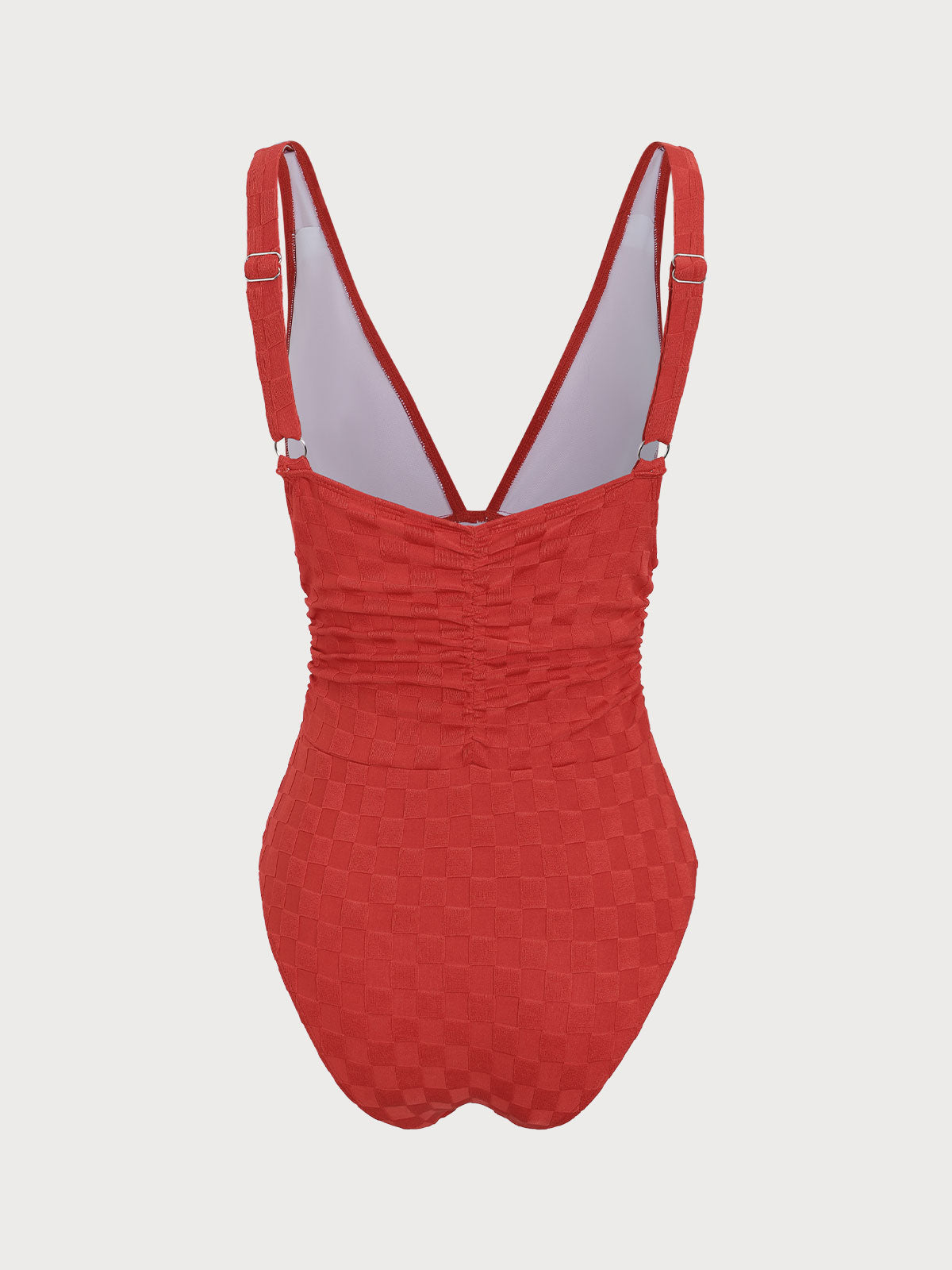 Red Plaid Ruched V-Neck One-Piece Swimsuit Buy Cheap Perfect