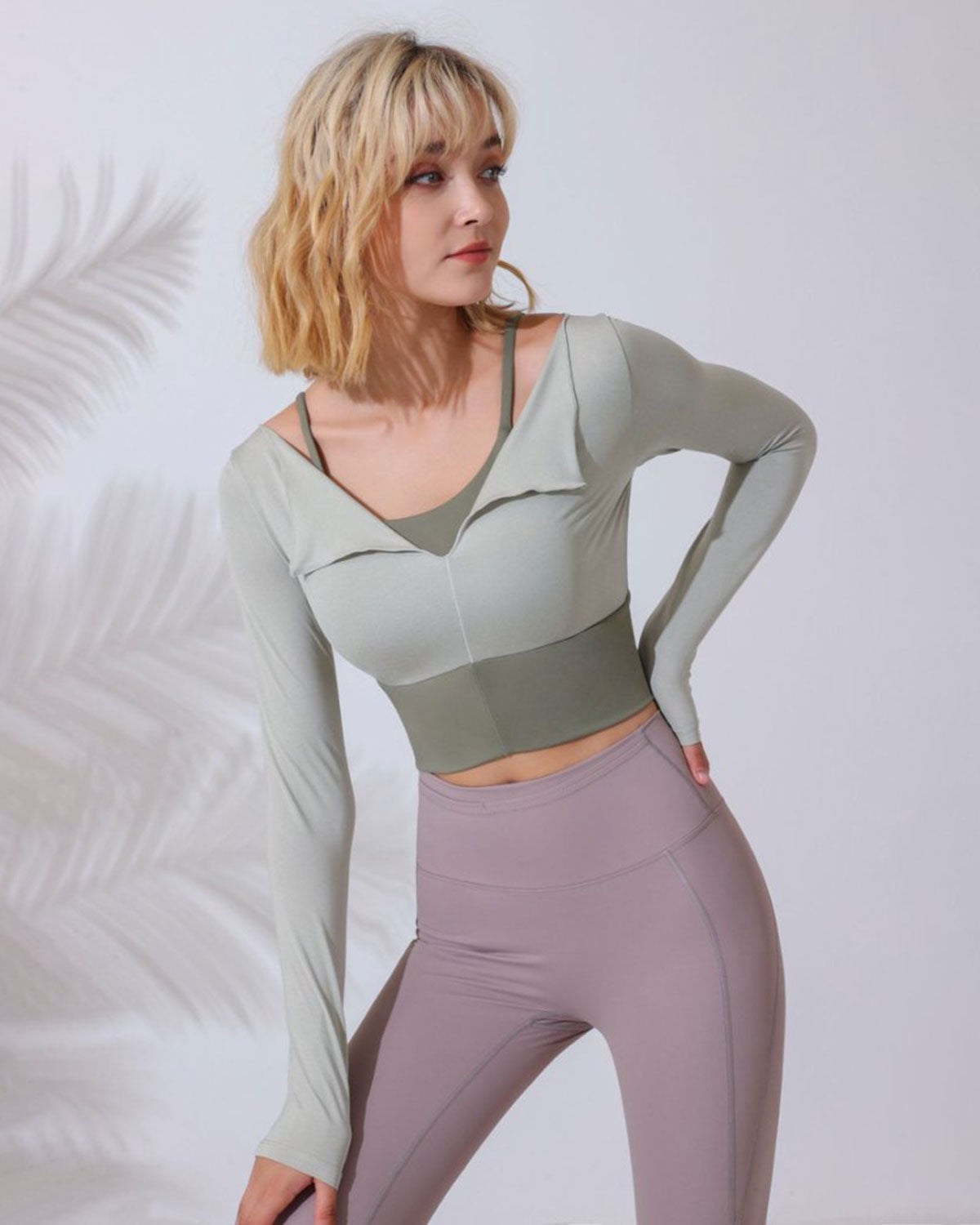 Green Round Neck Long Sleeve Top - Light Support Cheap Low Shipping Fee