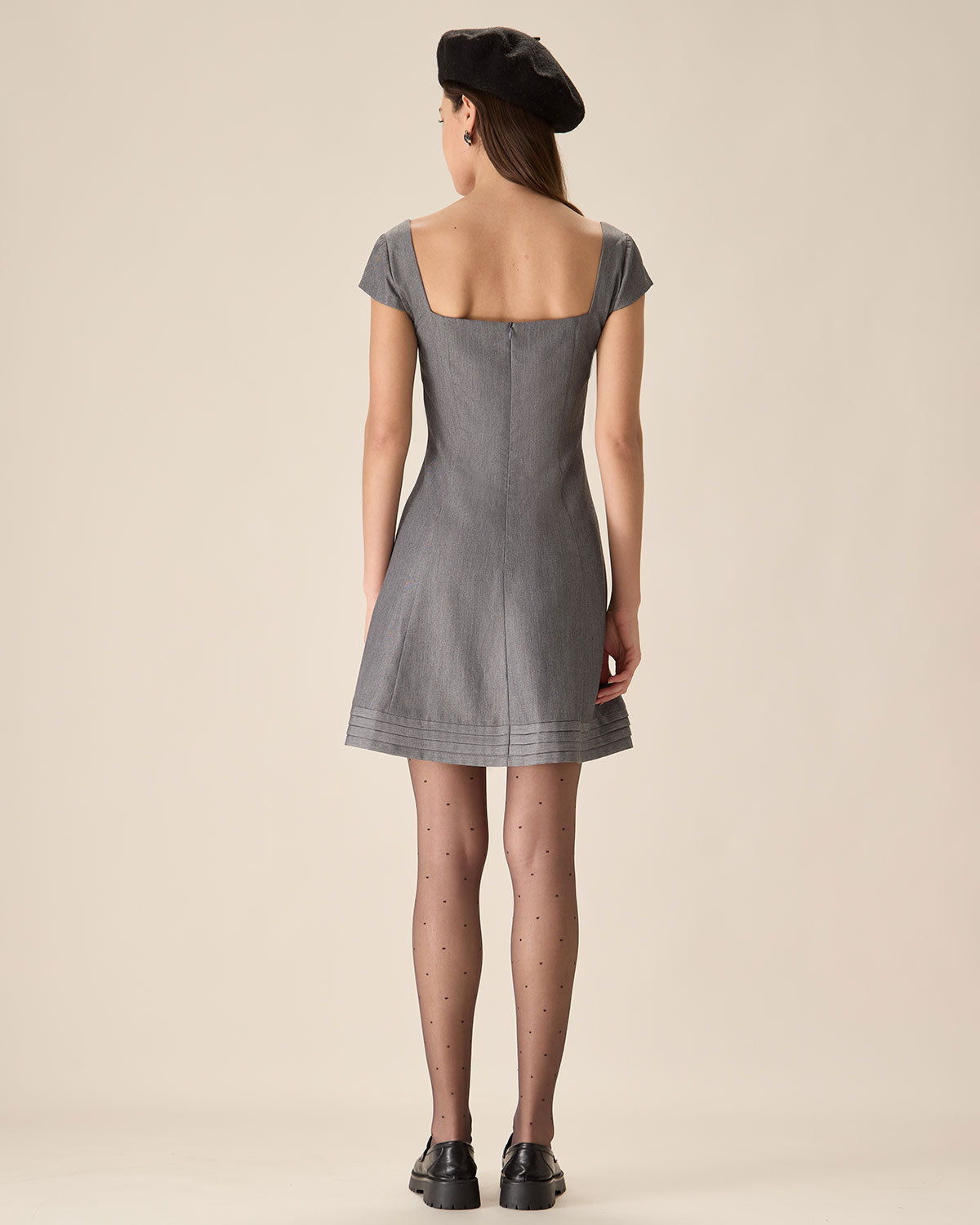 Grey Square Neck A-line Mini Dress Cheap Sale Countdown Package