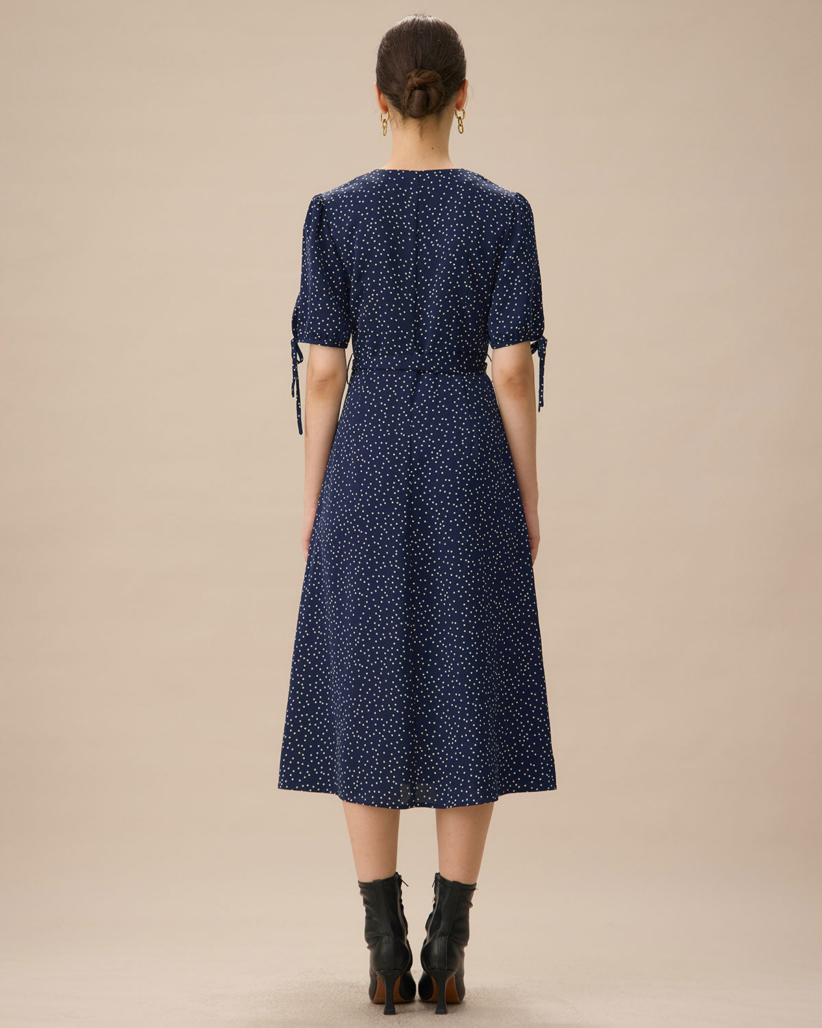 Navy Polka Dot Belted Midi Dress Countdown Package Cheap Pice