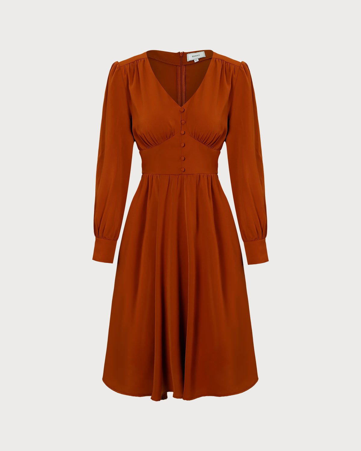 The Orange V Neck Pleated Button Midi Dress With Paypal