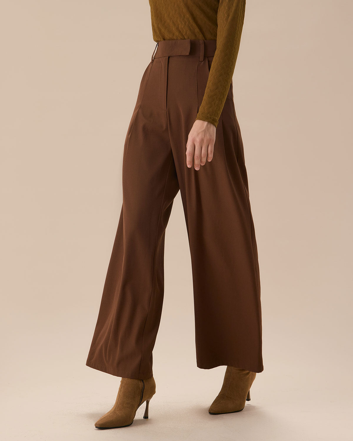 Brown High Waisted Pockets Straight Pants Buy Cheap 2025