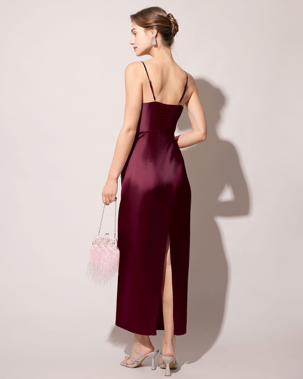 The Red Back Slit Satin Sling Maxi Dress Buy Cheap Best Wholesale