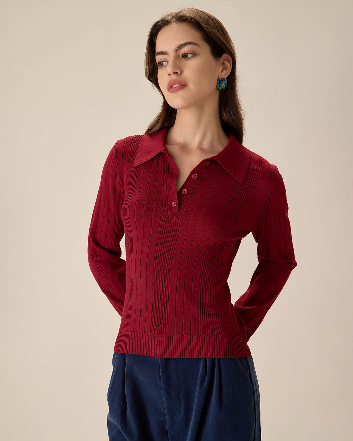 Red Slim Button Sweater Buy Cheap From China