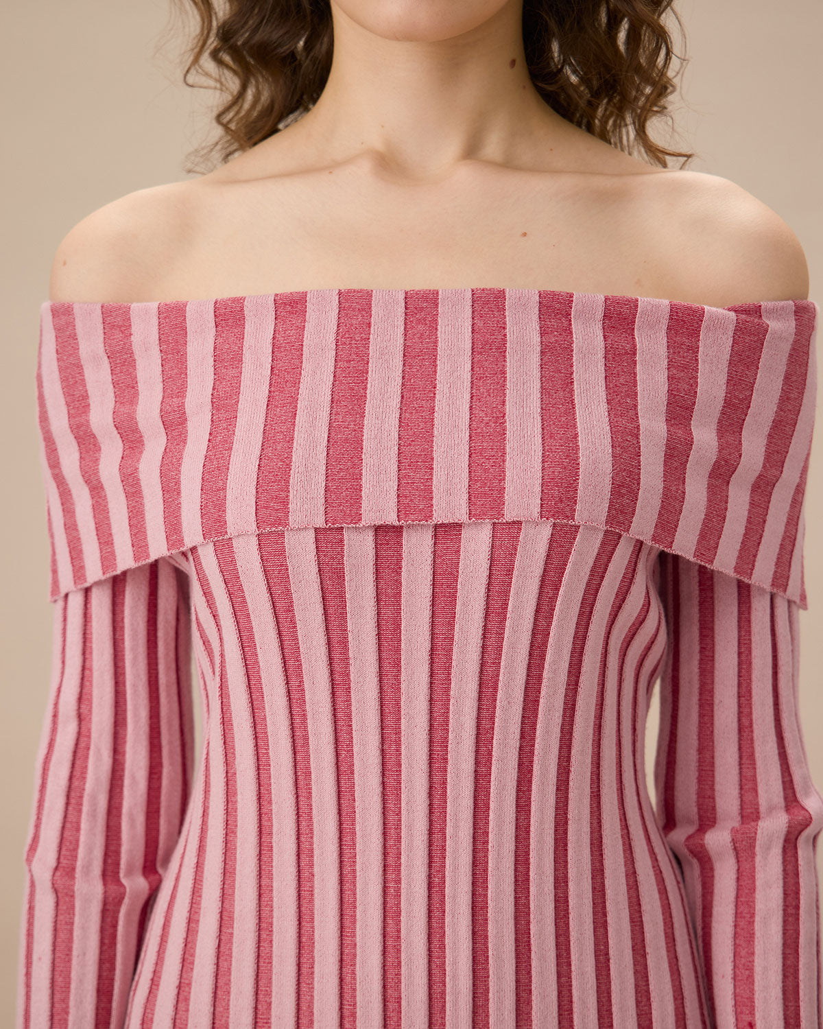 Pink Striped Off The Shoulder Bodycon Sweater Dress Sast Sale Online