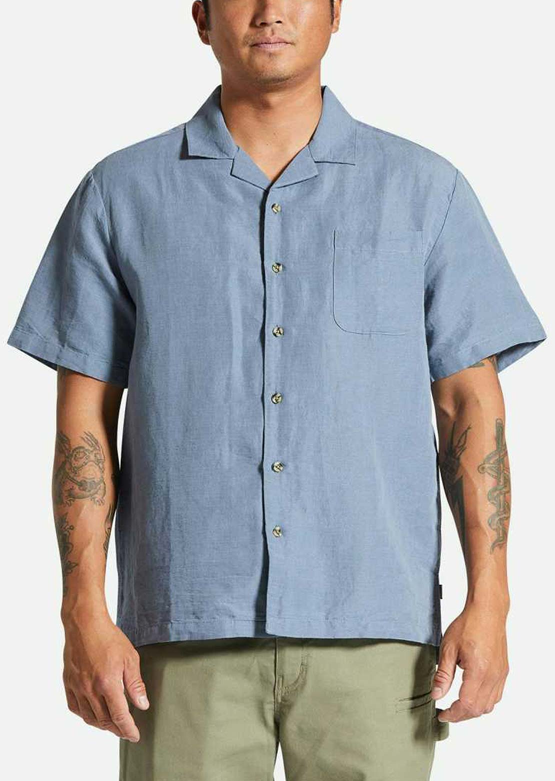 Brixton Men's Bunker Linen Blend Button Up Shirt