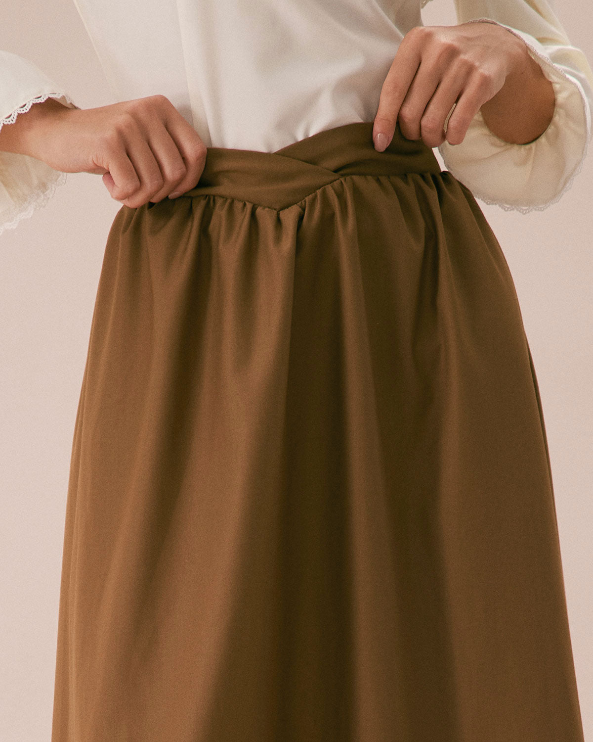 The Khaki High Waisted Pleated Midi Skirt Sale New Styles