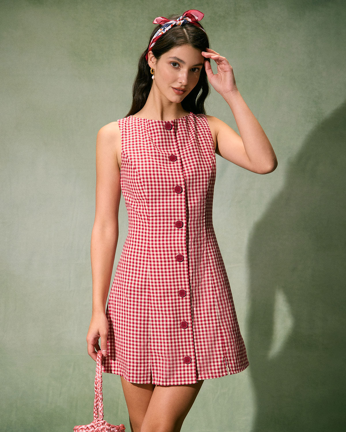 The Red Boat Neck Plaid Mini Dress Pay With Visa For Sale