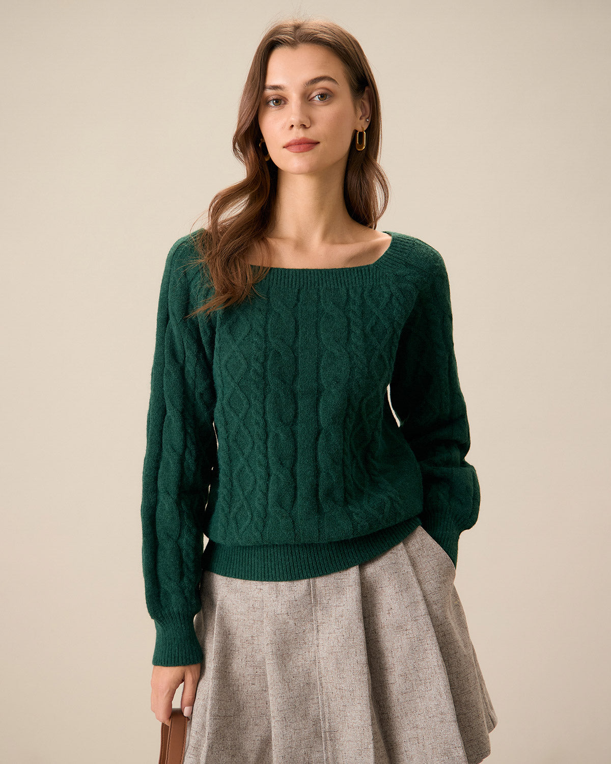 Green Romance Cable Knit Crew Sweater Genuine Cheap Pice